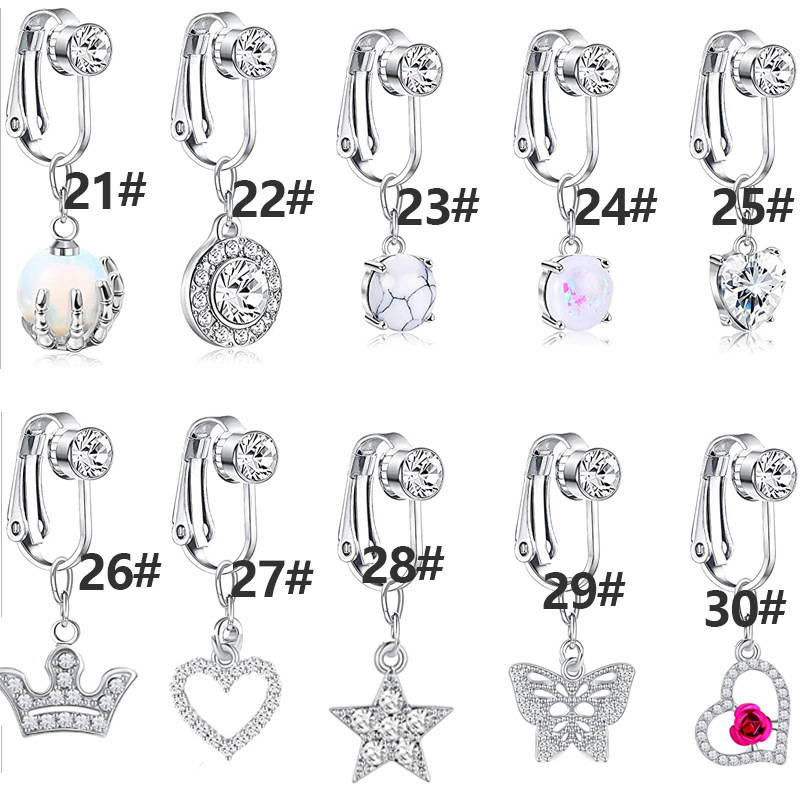European and American Cross-Border Navel Nails Without Piercing Wholesale New Zircon Personalized Hot Girl Love Butterfly Fake Navel Ring Decoration