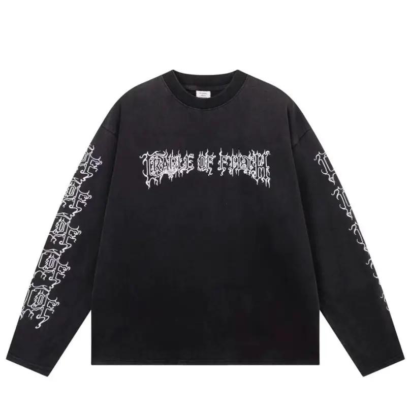 Cross-Border European and American Street Fashion Brand Hip-Hop Letter Sleeve Round Neck Long-Sleeved T-Shirt for Men and Women Loose Casual Versatile Bottoming Shirt