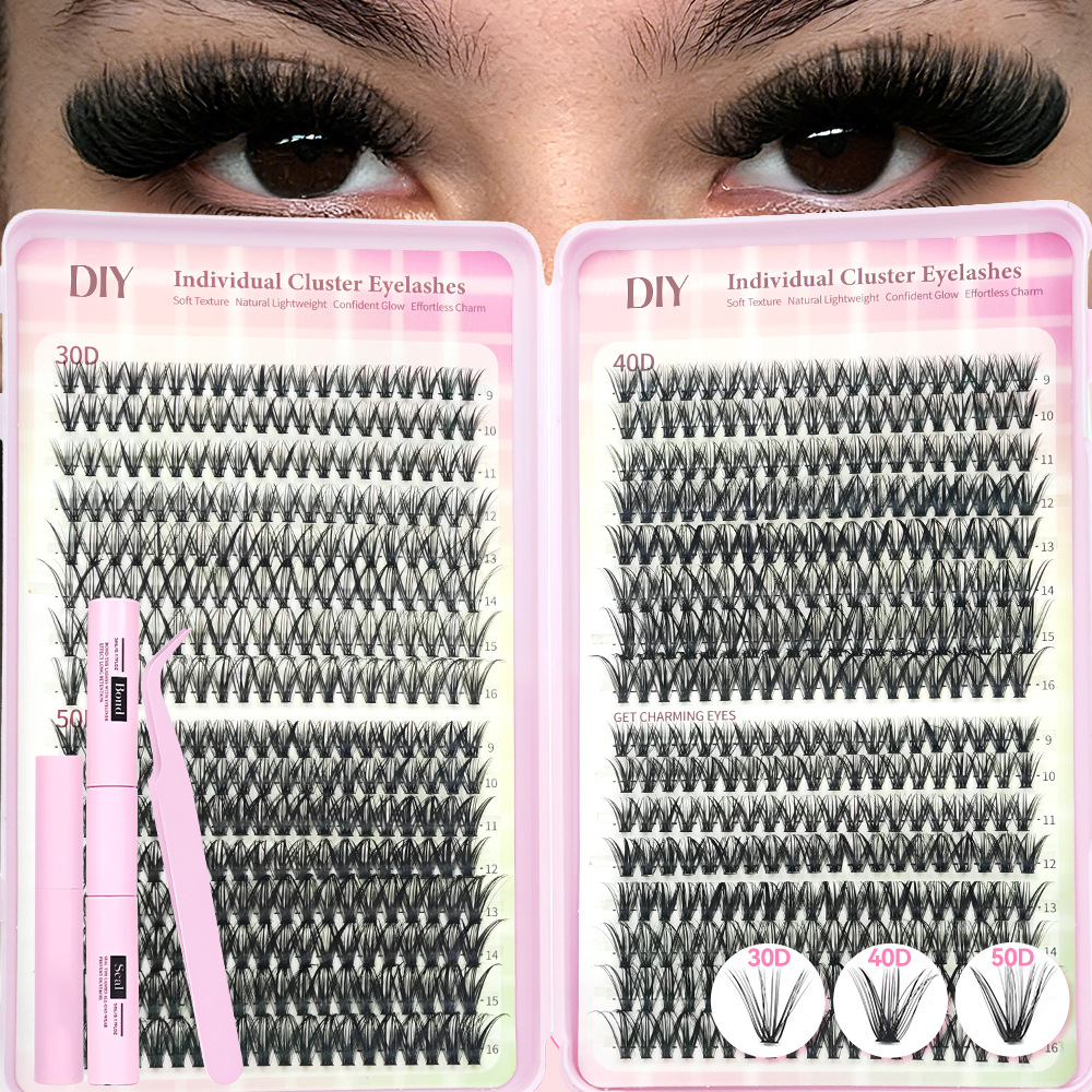 Cross-Border European and American Foreign Trade Eyelash Book 406080D Set 600 Clusters Segmented Lashes Thick and Curled 30 Rows of False Eyelashes