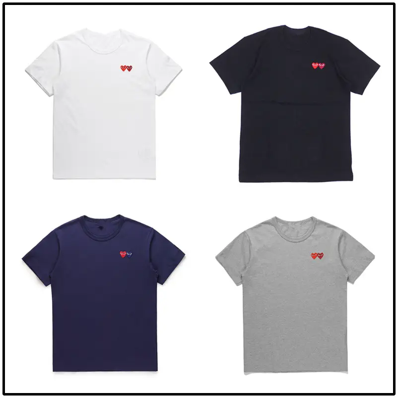 Heiplay Japanese Trendy Brand T-shirt Peach Heart Men's and Women's Round Neck Pure Cotton Short-sleeved Double Heart Love Red Heart Couple's Style