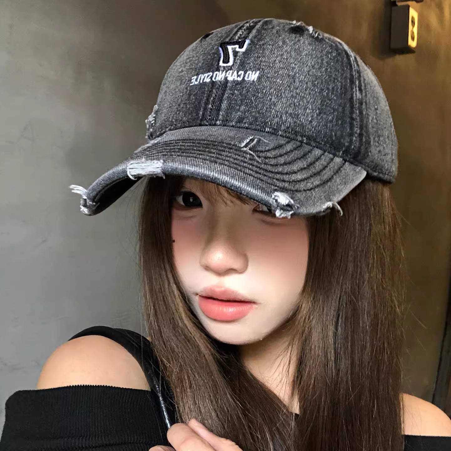 American-Style Distressed Washed Denim Baseball Cap for Women, Large Head Circumference, Retro Trendy Personality Street Style Duckbill Hat
