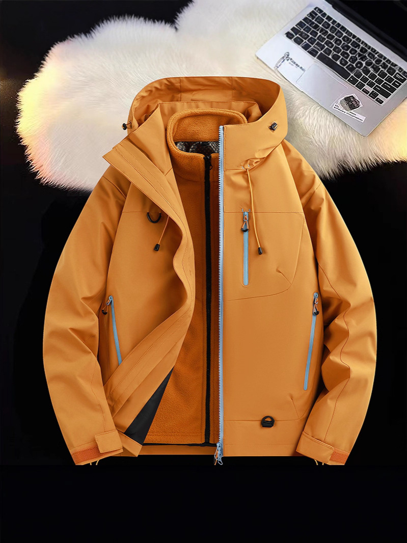 Kongshan Rain Outdoor Jacket for Men and Women, Autumn and Winter Graphene Liner, Waterproof, Windproof, Fleece-Lined, Thickened, Warm Jacket