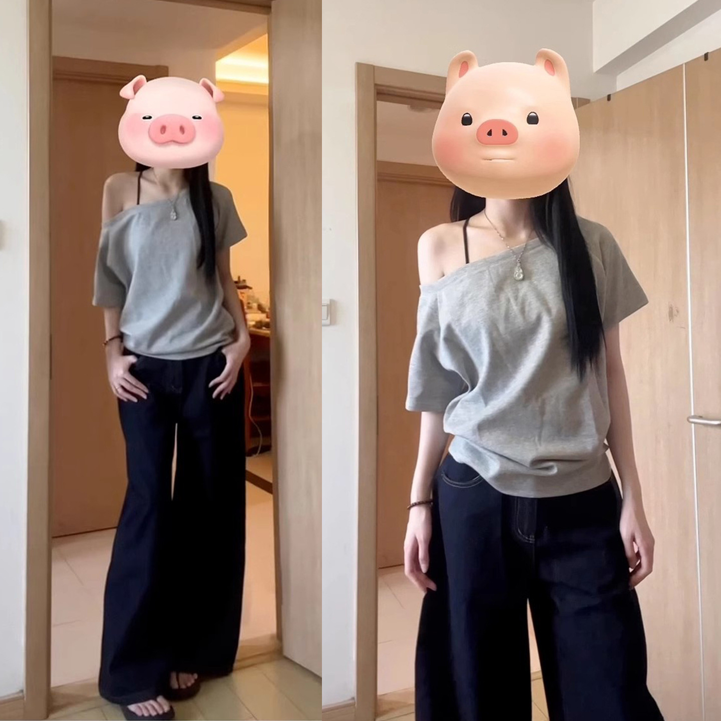 Gray Slanted Shoulder Short-Sleeved T-Shirt for Women Summer 2025 New Loose American Style Lazy and Relaxed Sexy Off-Shoulder Top