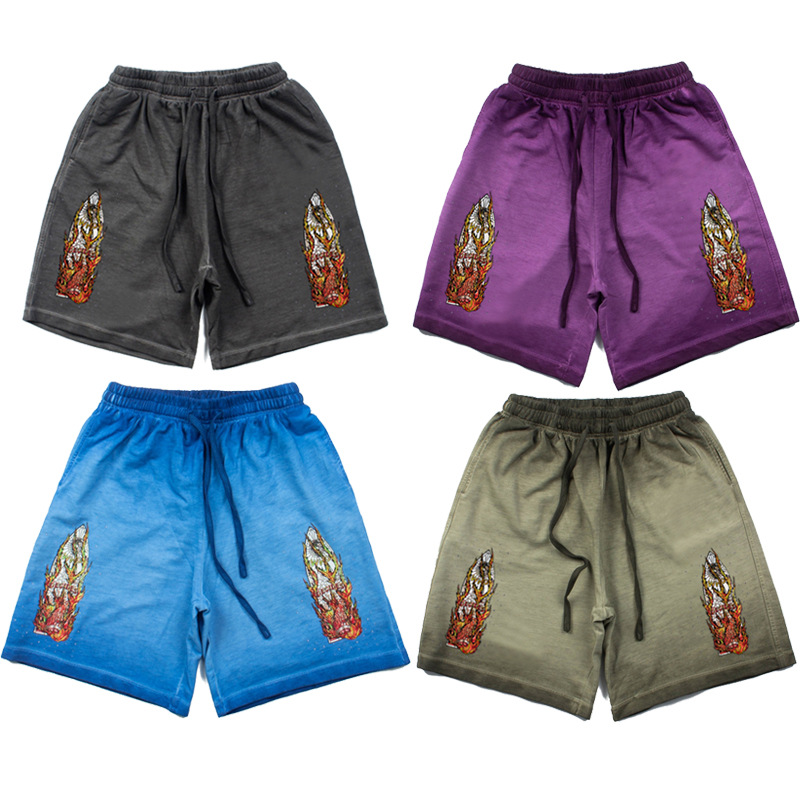 2026 Cross-Border American High Street Flame Street Hip-Hop Retro Shorts Casual Loose Sports Five-Point Pants