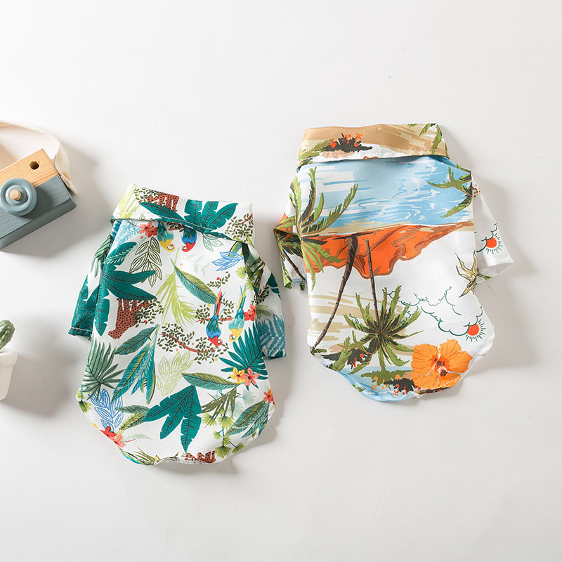 Pet Clothing Dog Printed Shirt Summer Thin Style Cat Teddy Poodle Clothes Hawaiian Beach Outfit