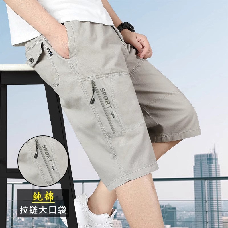 Summer Men's Cotton Shorts for Dad, Loose Casual Mid-Length Pants for Middle-Aged and Elderly, Thin Large Shorts, 7/8 Length Pants