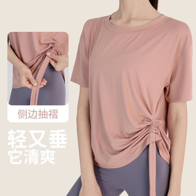 Yoga Clothes for Women, Spring and Summer Short-Sleeved Quick-Drying T-Shirts, Slimming Look Popular Fitness Clothes, Morning Running, Loose Sports Tops