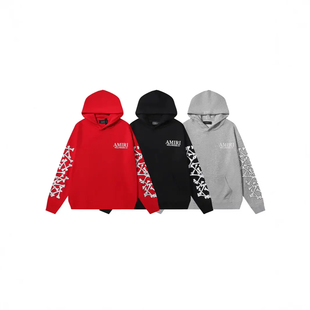Cross-border Europe and the United States tide amri letter slogan bone print sleeve hoodie sweater men and women American high street jacket