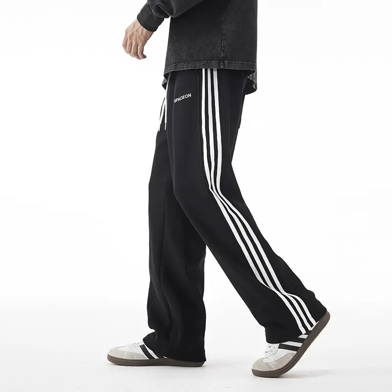 Winter thermal velvet men's fleece-lined pants new three bars straight tube drape warm thickened boys casual pants