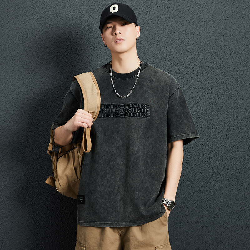 2026 Summer New Trendy Letter Print Crew Neck Short-Sleeve Men's Pure Cotton Loose Casual Versatile T-Shirt