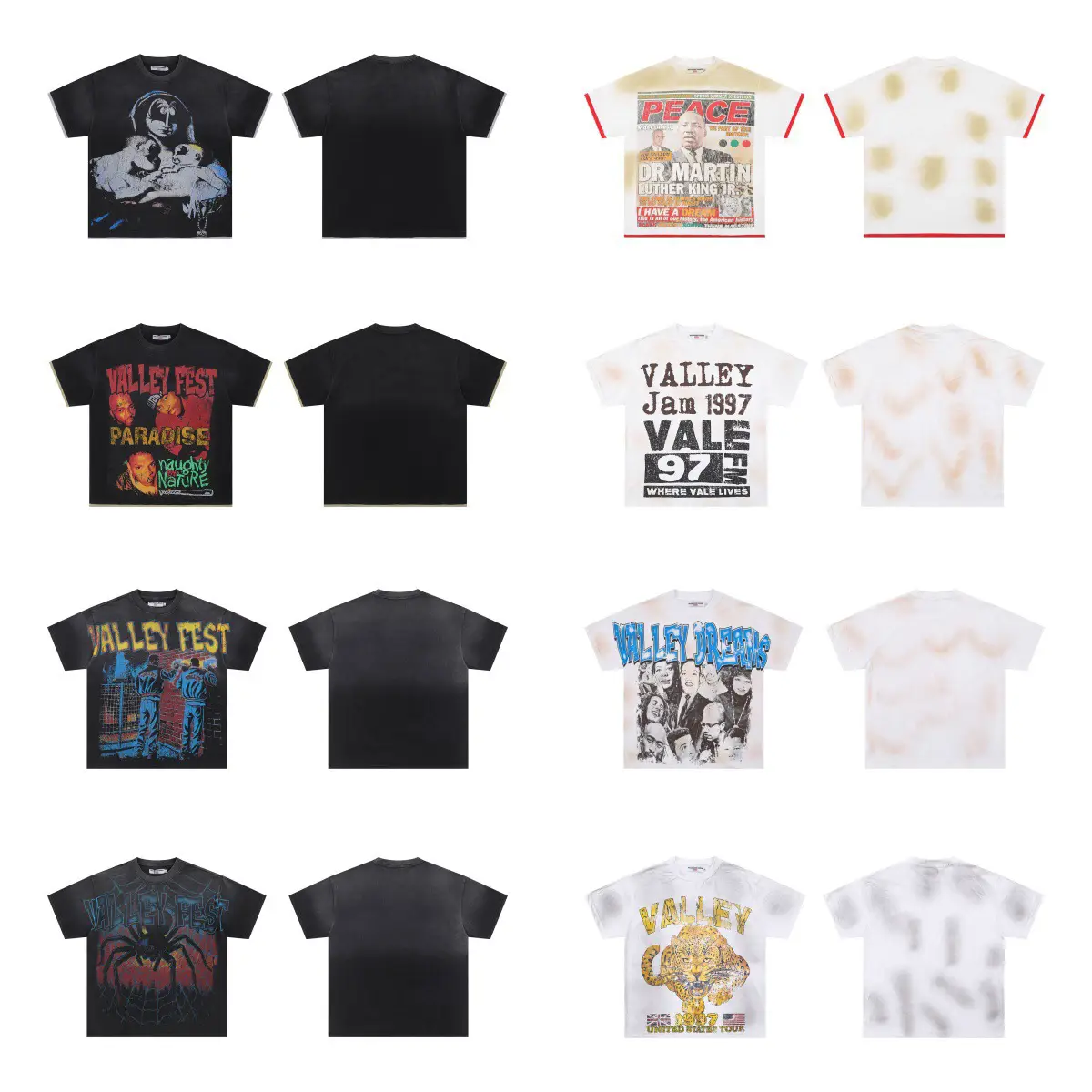 Vale New Trendy Brand Printed American Hip-Hop Street Short-Sleeved Retro Washed Old Trendy Brand Pure Cotton T-Shirt Summer