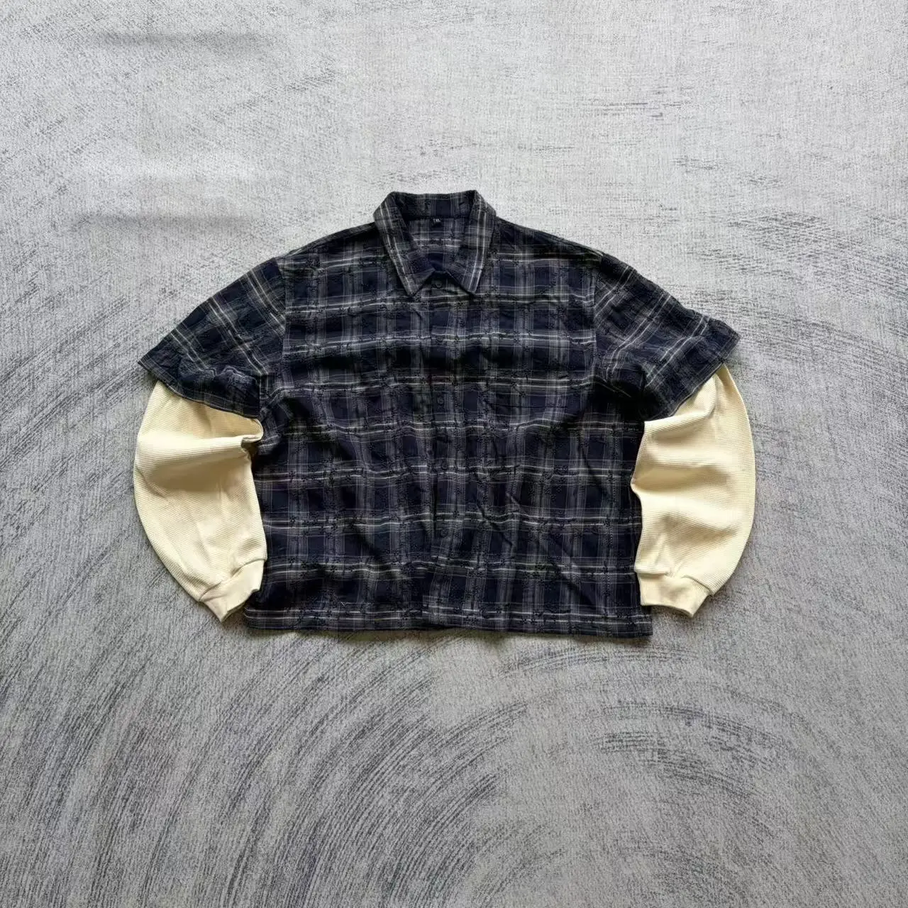 Long-Sleeved Fake Two-Piece Plaid Shirt (Custom-Made)