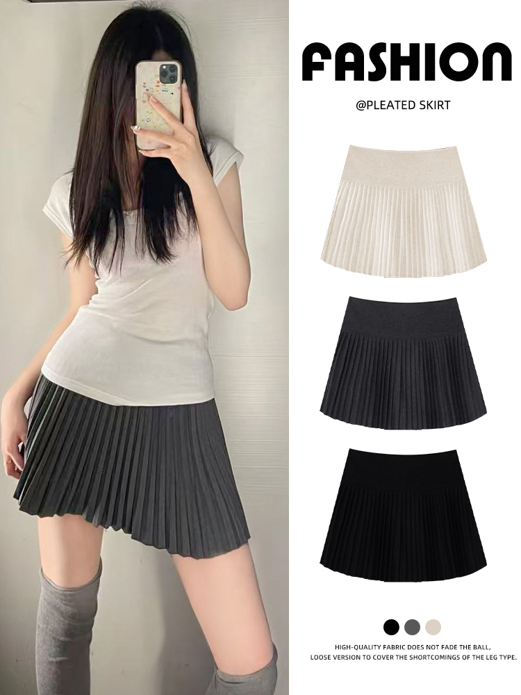 Gray Suit Skirt for Women, Spring 2026 New High-Waisted Slimming A-Line Skirt, Japanese College Style Pleated Short Skirt