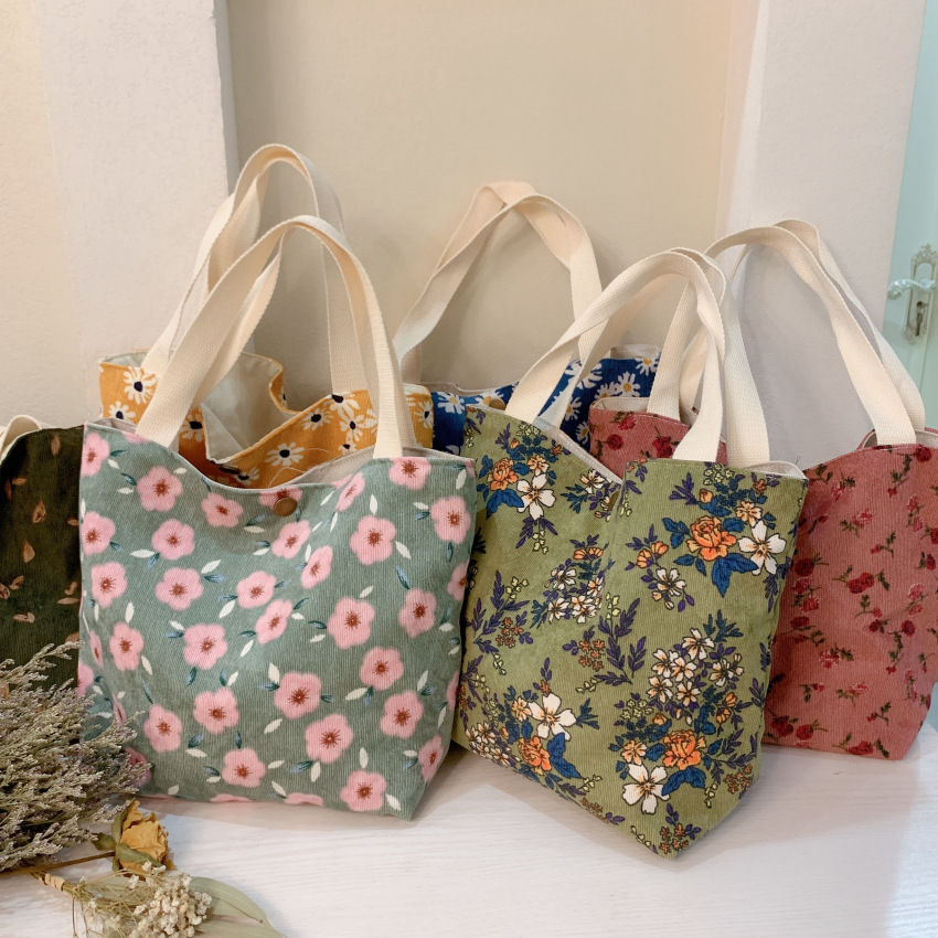 Chic Autumn New Retro Literary Cloth Bag Women's Bag Corduroy Handbag Lunch Bag Hand Bag Mommy Bag