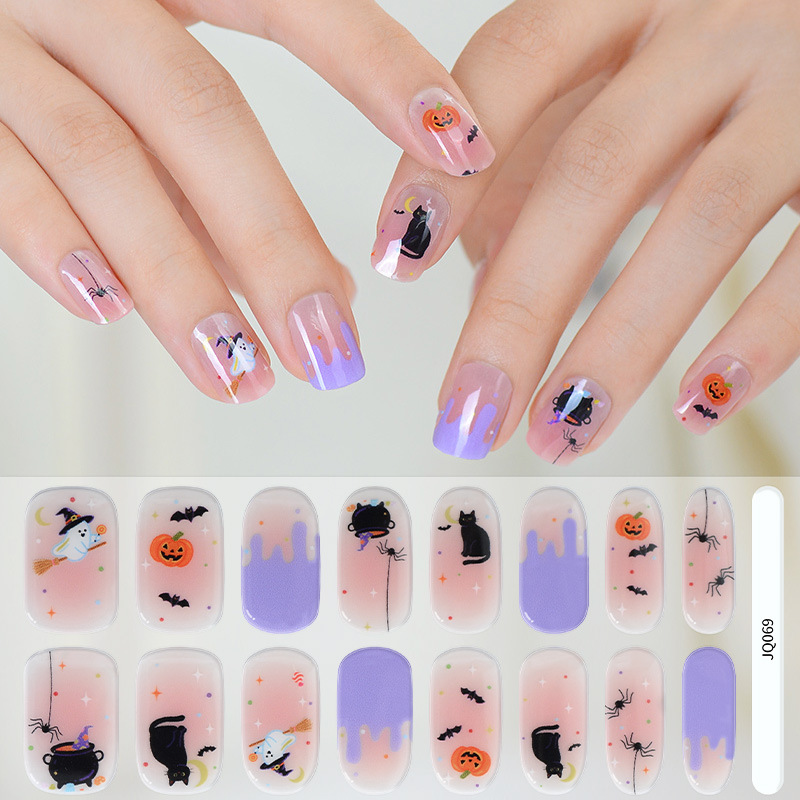 Cross-Border Halloween Nail Art Stickers Waterproof European and American Cartoon Nail Polish Film French Cute Gel Nail Stickers Wholesale