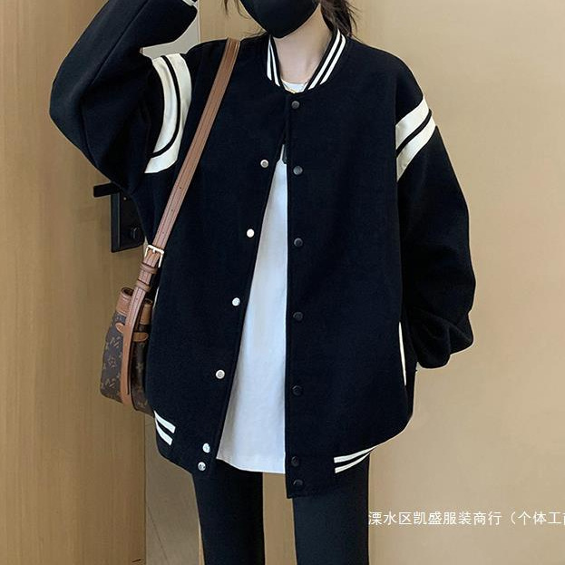 American Retro High-end Jacket Coat Women's Spring and Autumn 2024 Design Niche Autumn Casual Black Baseball Suit
