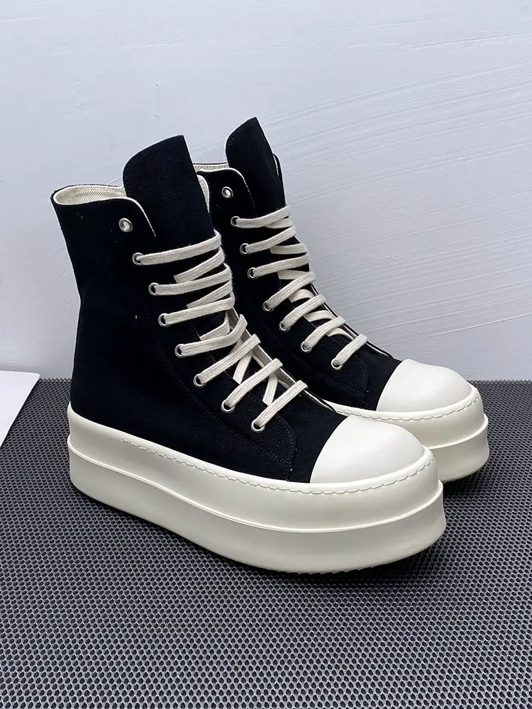 New All-Season Versatile 7cm Thick-Soled Height-Increasing Sneakers, High-Top Canvas Shoes for Men, Zippered Casual Couple Trendy Shoes for Women