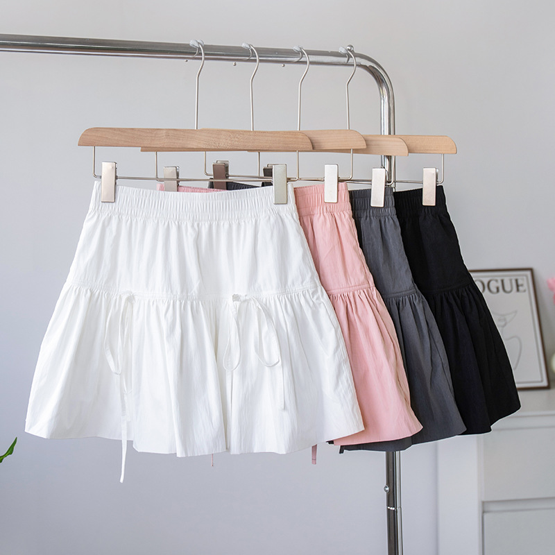 White Bow Tie Cake Skirt for Women, Summer 2026 New Style, High-Waisted A-Line Short Skirt for Petite Figures