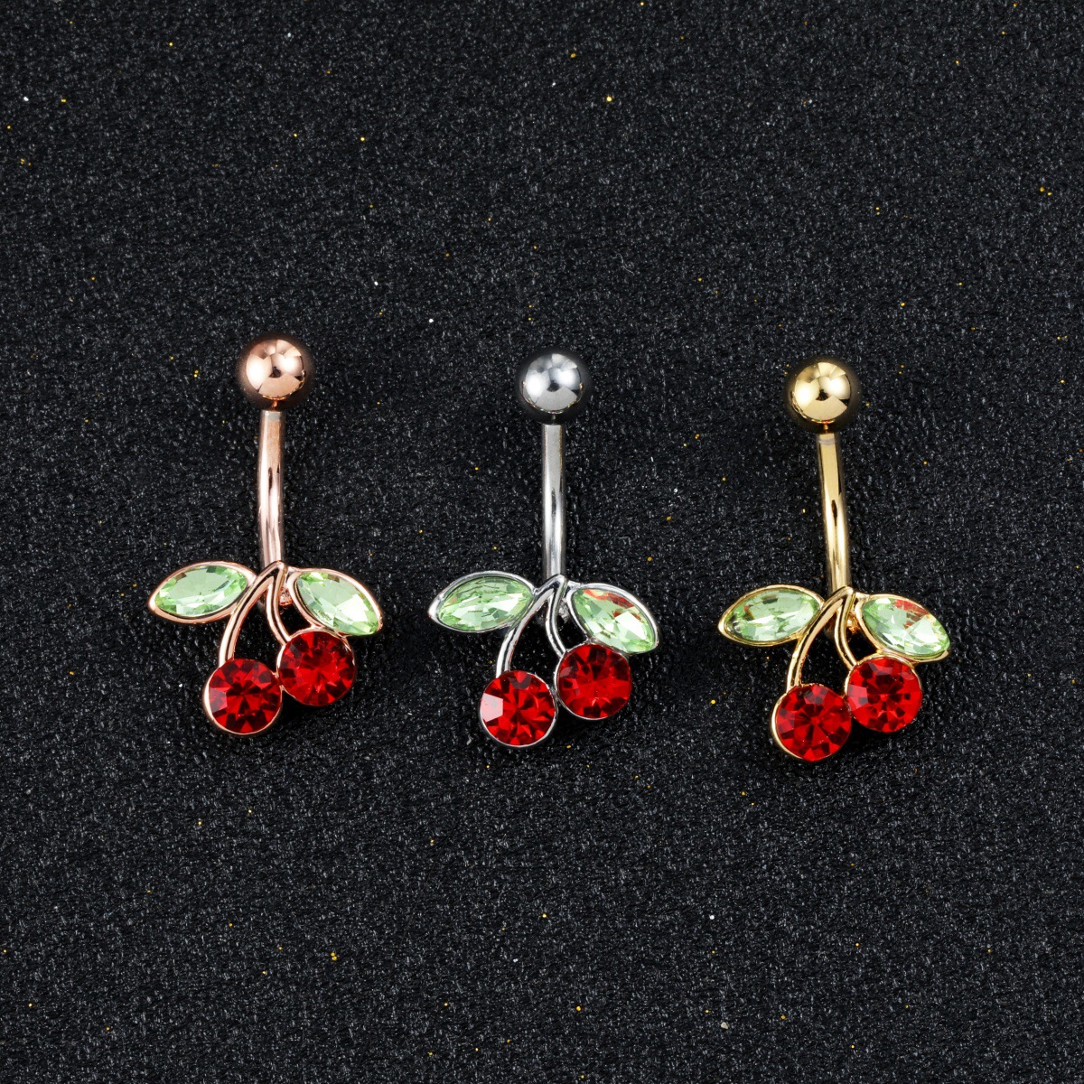 Aliexpress Ebay Navel Ring Cherry Zircon Navel Stud Stainless Steel Bar Navel Button Cross-Border Dropshipping