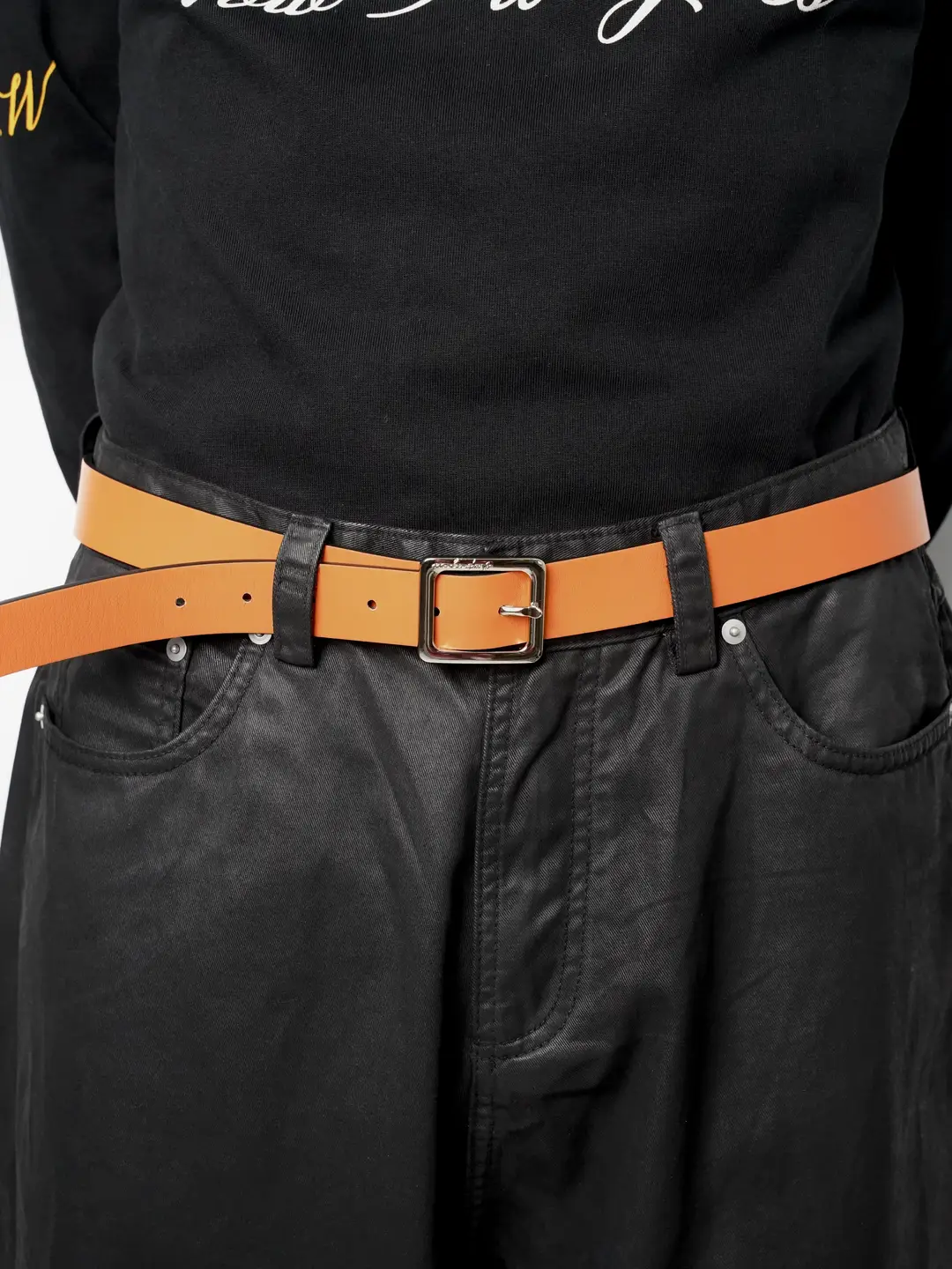 Vowprogress Black and Orange Double-Sided First-Layer Cowhide Belt Basic Versatile High-End Belt Black/Orange