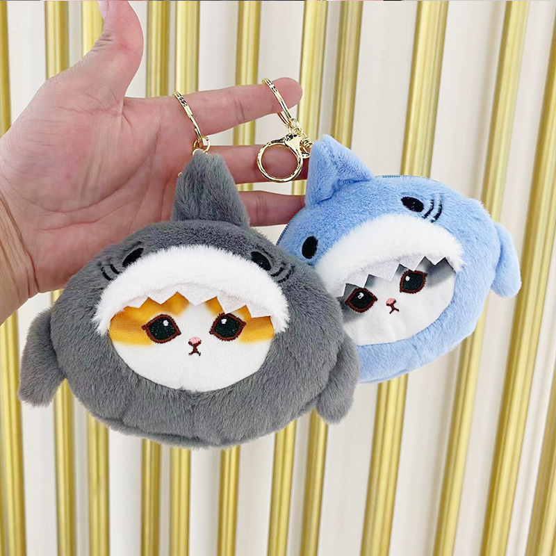 Creative Shark Cat Coin Purse Plush Pendant Cute Doll Earphone Bag Doll Doll Keychain Gift Storage Box