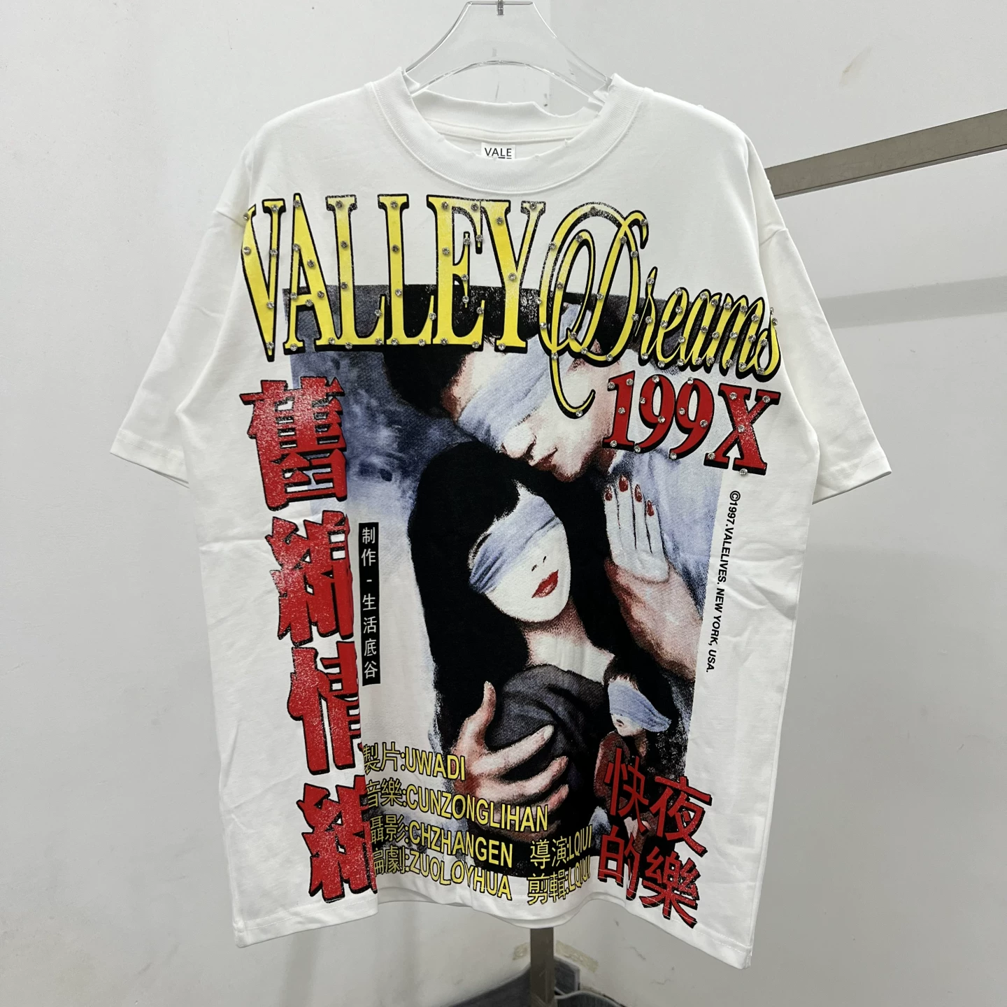 High quality ValeForever cross-border short sleeved T-shirt, retro movie poster, hot drilled hole, pure cotton men's and women's half sleeves