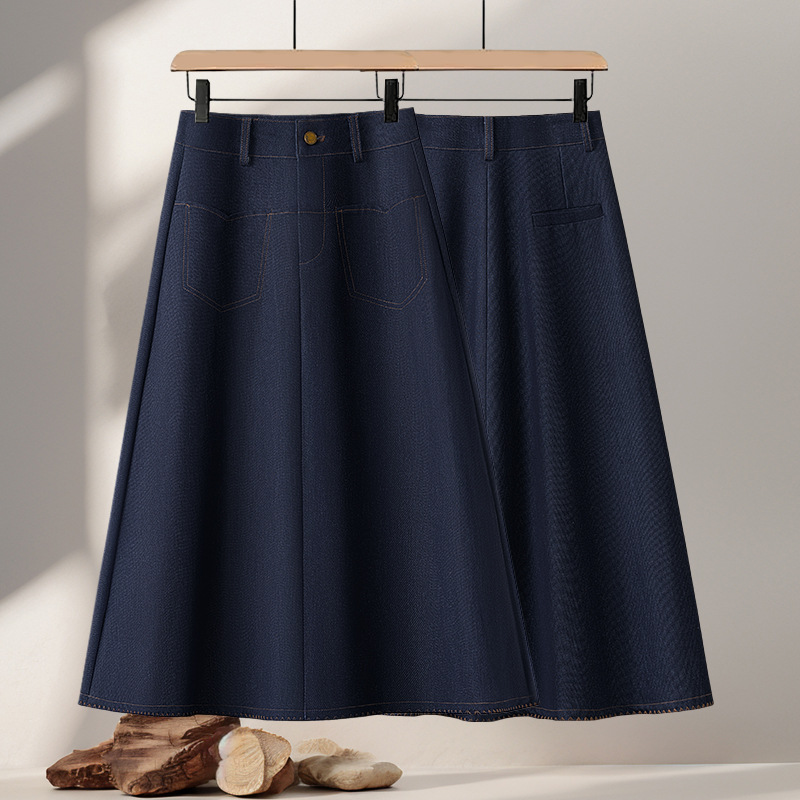 Petite A-Line Faux Denim Skirt for Women, 2026 Summer New High-Waisted Slimming Hip-Covering Mid-Length Umbrella Skirt