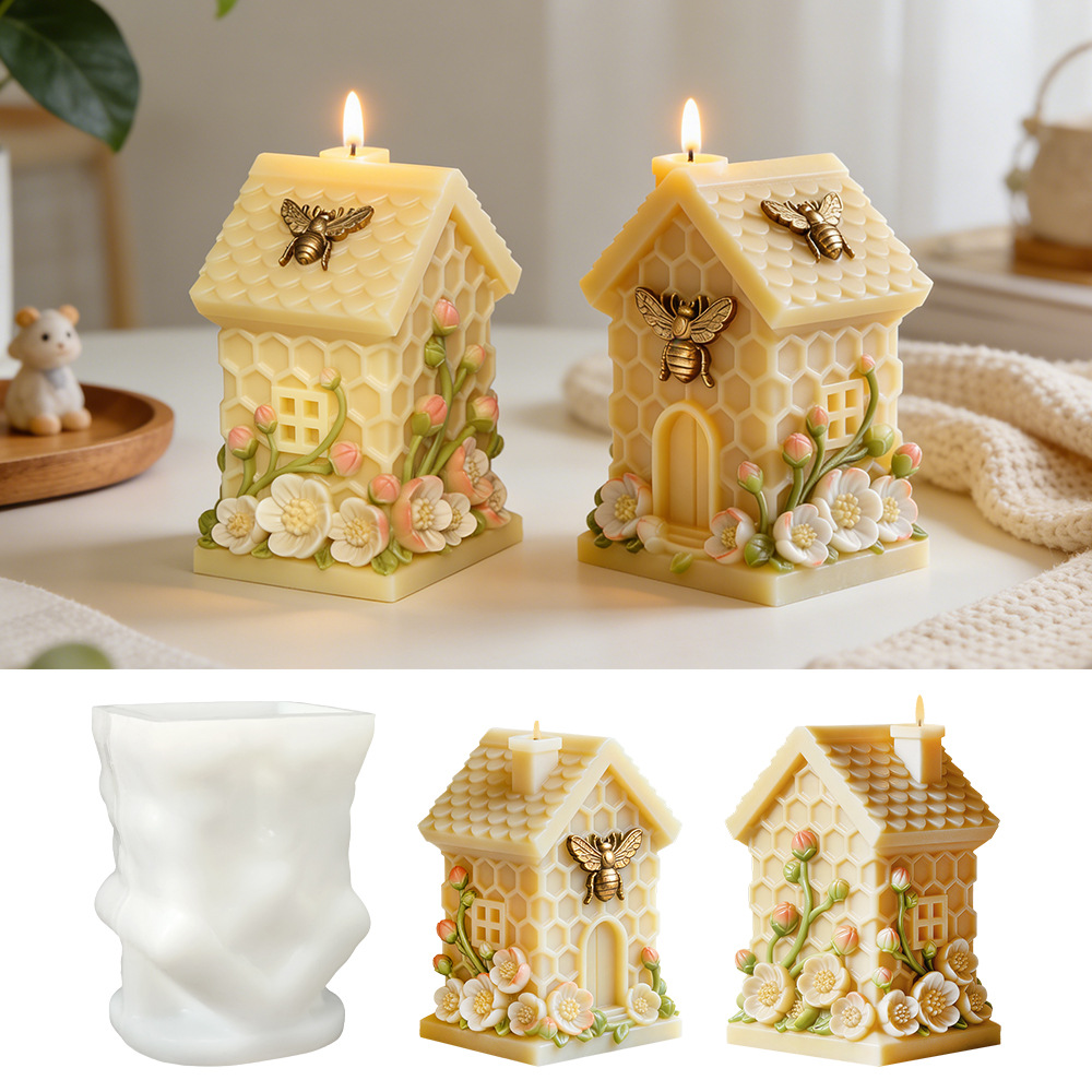 Cross-Border Bee Honeycomb Ornaments Silicone Mold DIY Honeycomb House Handmade Scented Candle Silicone Mold Wholesale