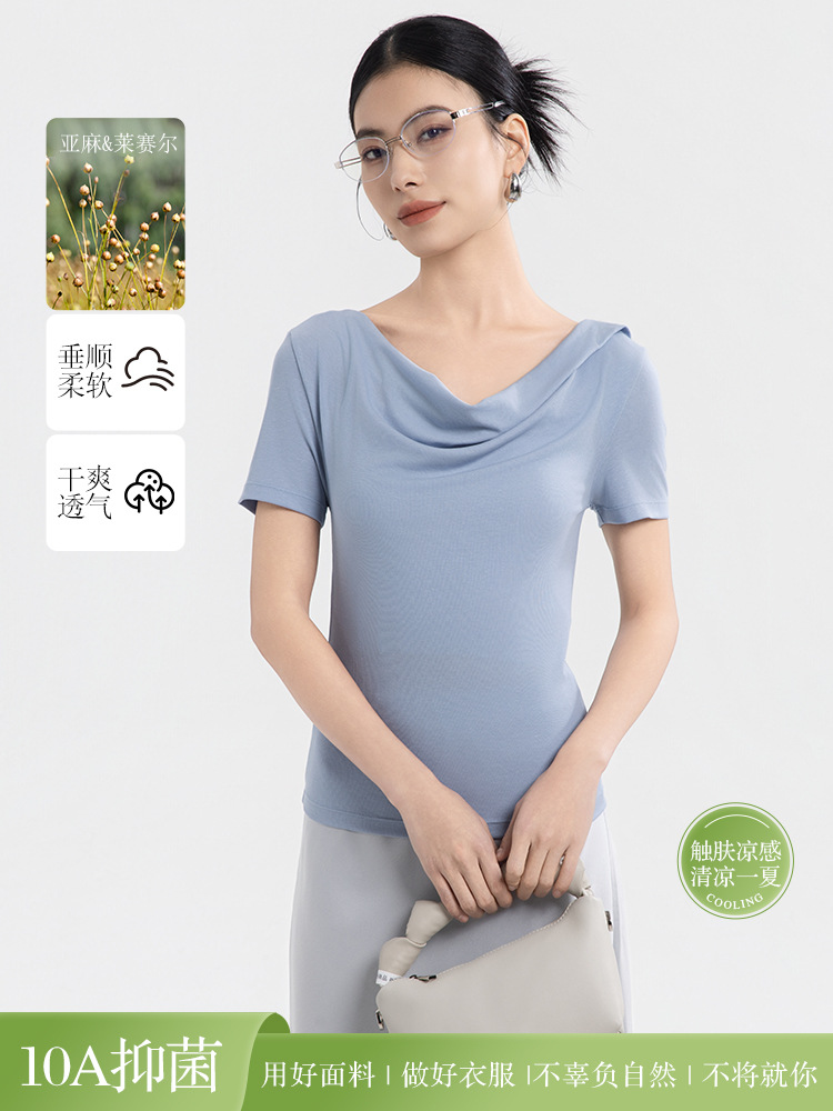 Raindrop Linen Short-Sleeve T-Shirt for Women, Summer Loose Breathable Slimming Casual Versatile Top, Simple Base Shirt