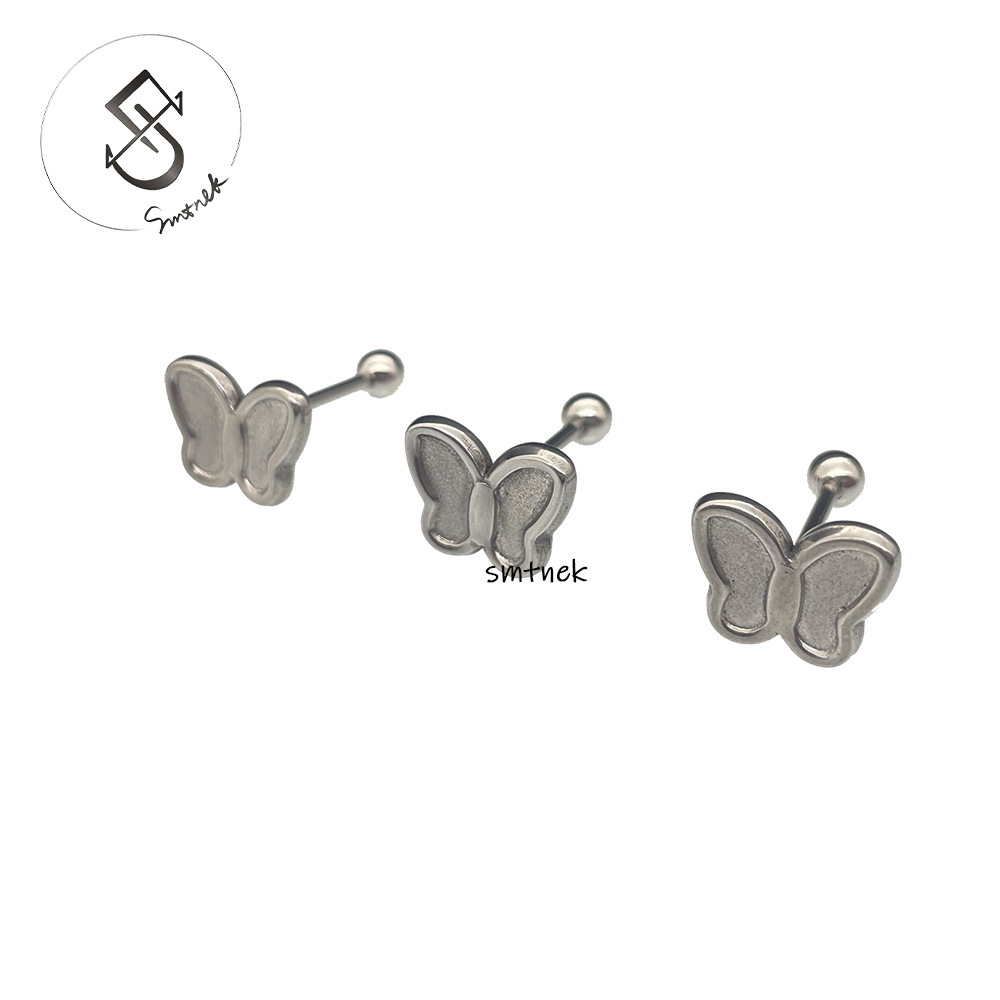 Smtnek Titanium Steel In-Stock Thickened Matte Texture Simple Butterfly Tongue Stud Stainless Steel Piercing Jewelry