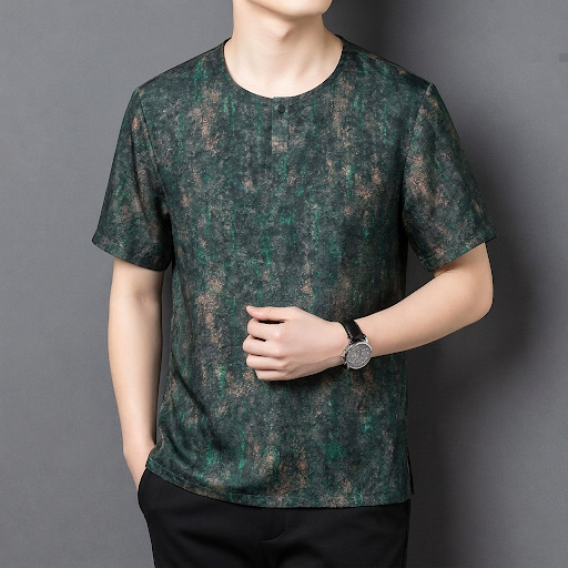 New Style Silk Xiangyun Yarn Short-Sleeve T-Shirt for Men, Summer Loose Fit, Large Size, Vintage Mulberry Silk Top for Men