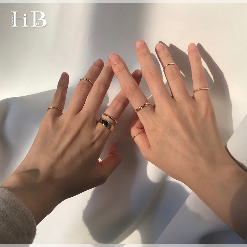Korean-Style Silver Minimalist Plain Ring Wholesale Niche Light Luxury High-End Stackable Index Finger Ring Set Unisex