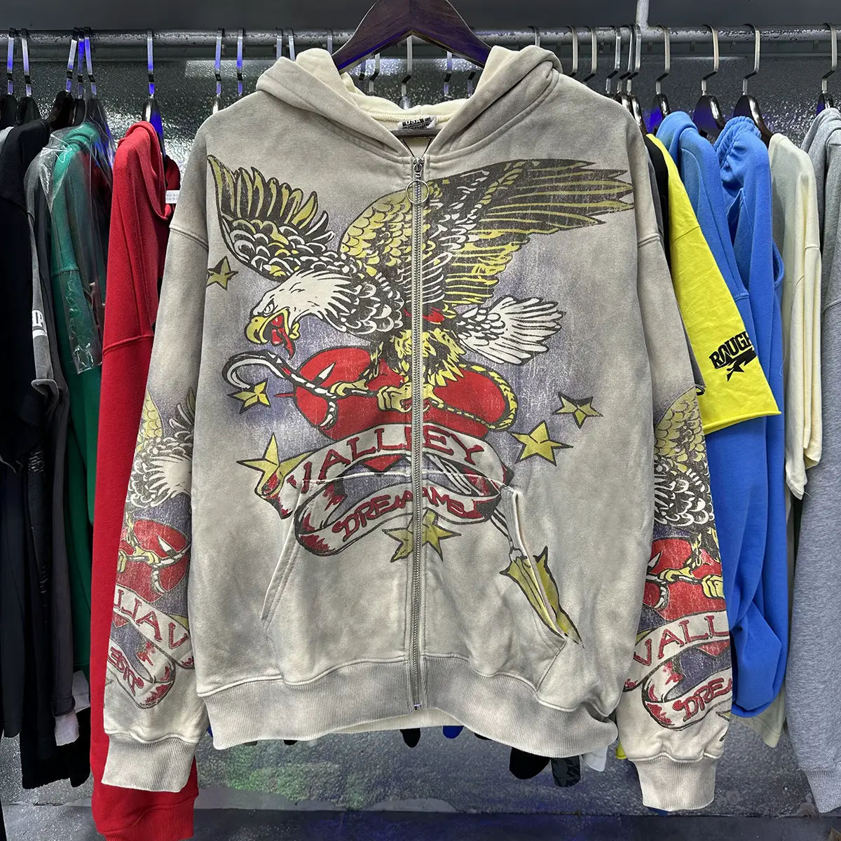 Trendy Vale Forever Nostalgia Eagle Print Distressed Niche Brand Cardigan Hoodie Sweatshirt