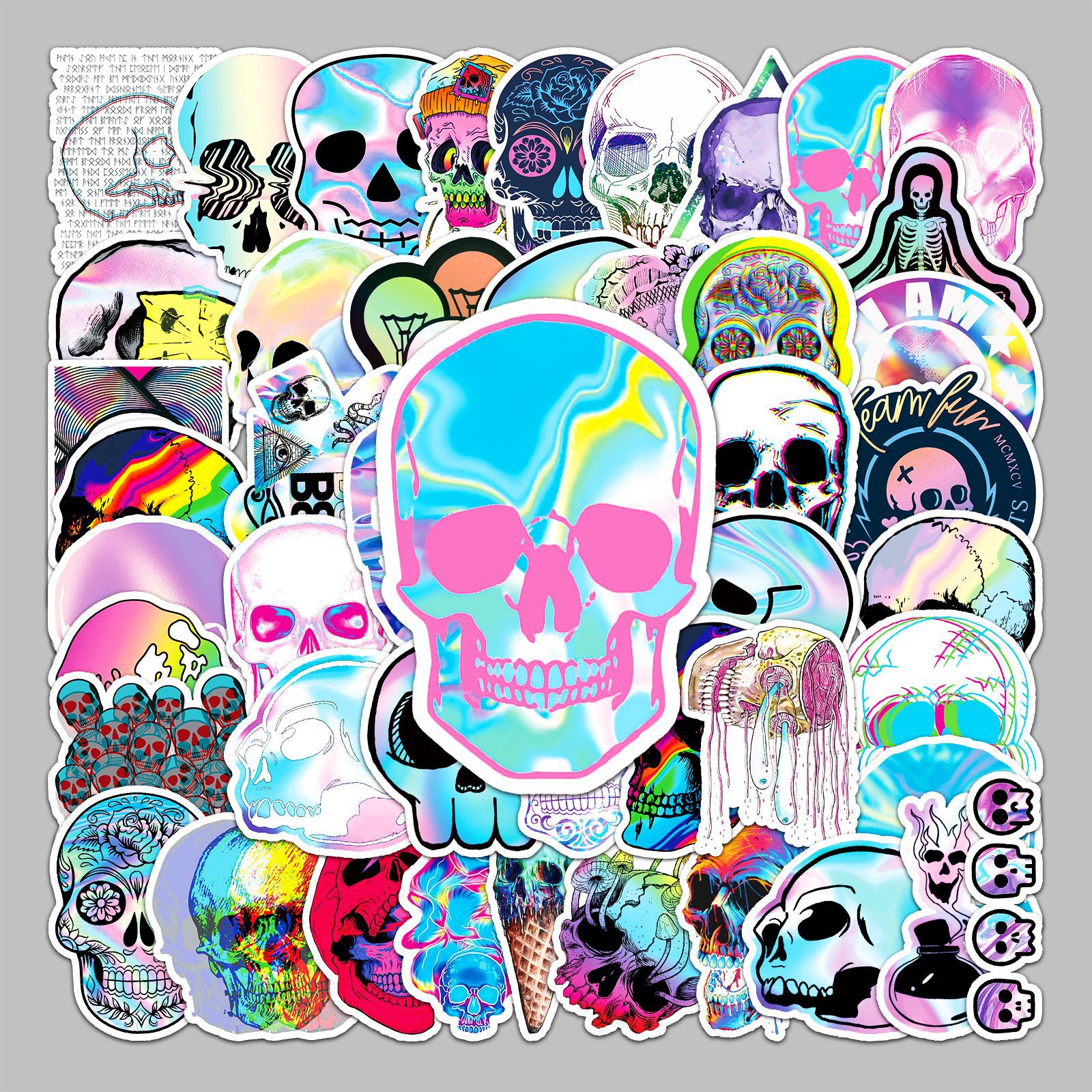50 holographic laser skull luggage stickers creative stickers scooter computer tablet cartoon decoration