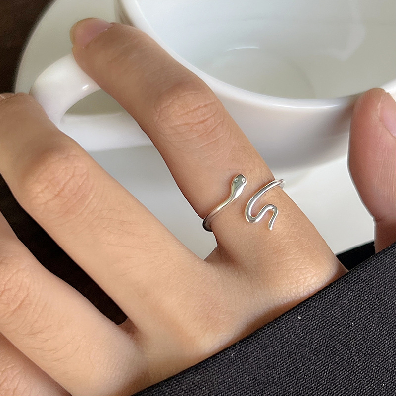 Lanzhi 925 Silver Ring for Women, Niche Snake-Shaped Ring, Cross-Border Korean Jewelry, Popular on Xiaohongshu, Adjustable Open Ring