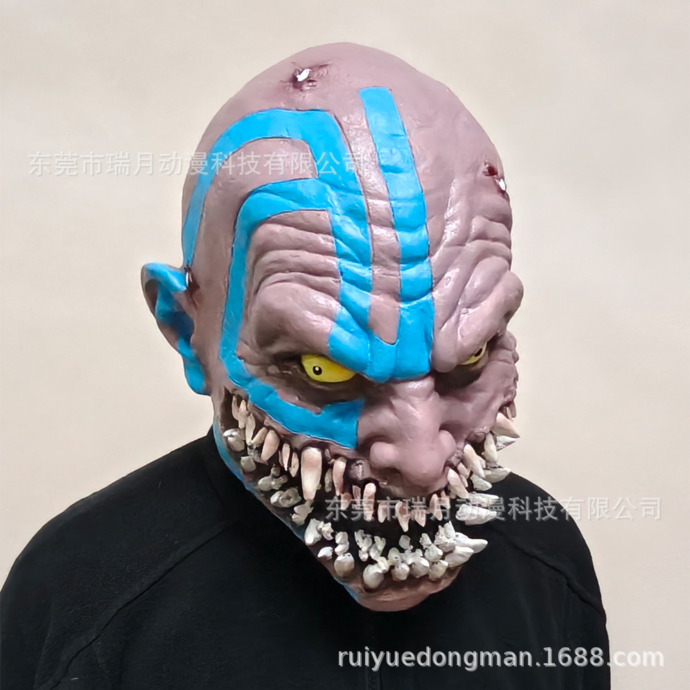2026 Cross-Border Mortal Kombat Mask Scorpion Half Face Headgear Baraka Mask Blue Striped Latex Halloween