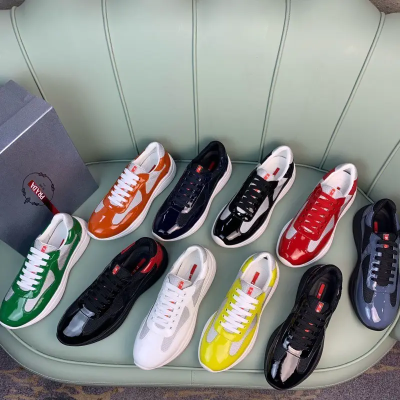 High-End New Men's Shoes for Foreign Trade, Glossy Patent Leather Mesh Splicing, Casual P Brand Trendy Sports Men's Sneakers