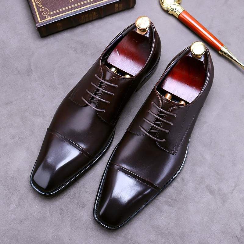 [Big Sale] Men's Leather Shoes Three-Joint Leather Shoes Business Casual Square Toe Large Size Formal Cowhide Genuine Leather Shoes Men's Foreign Trade