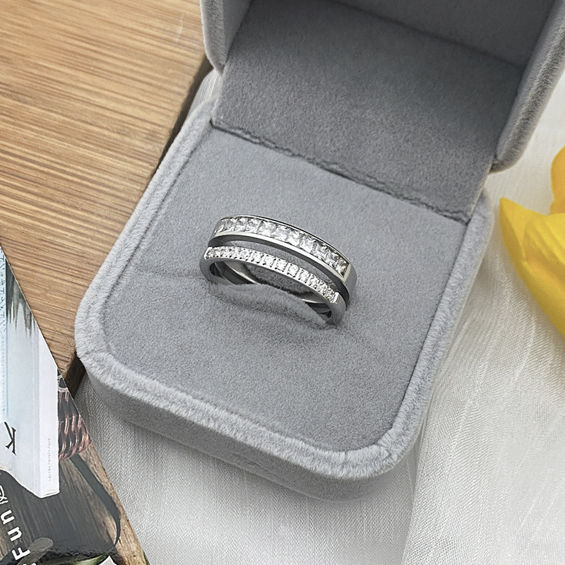 Cross-Border New Style Double-Row Diamond-Encrusted Ring Wholesale Alloy Minimalist Adjustable Multi-Layer Open Ring Accessory for Women