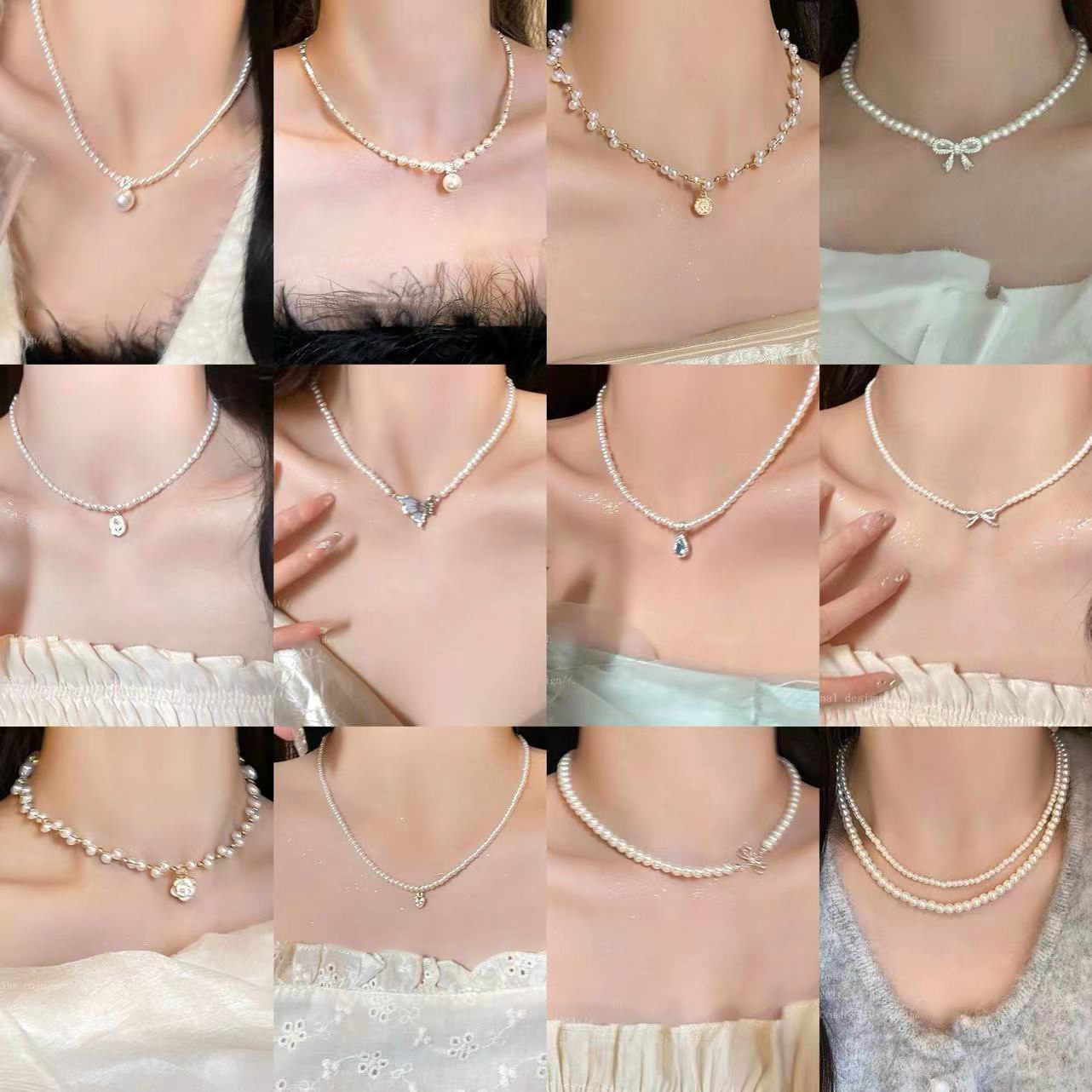 French Beaded Flower Bow Pearl Necklace, Elegant and High-End Clavicle Chain, Retro Light Luxury Necklace for Women
