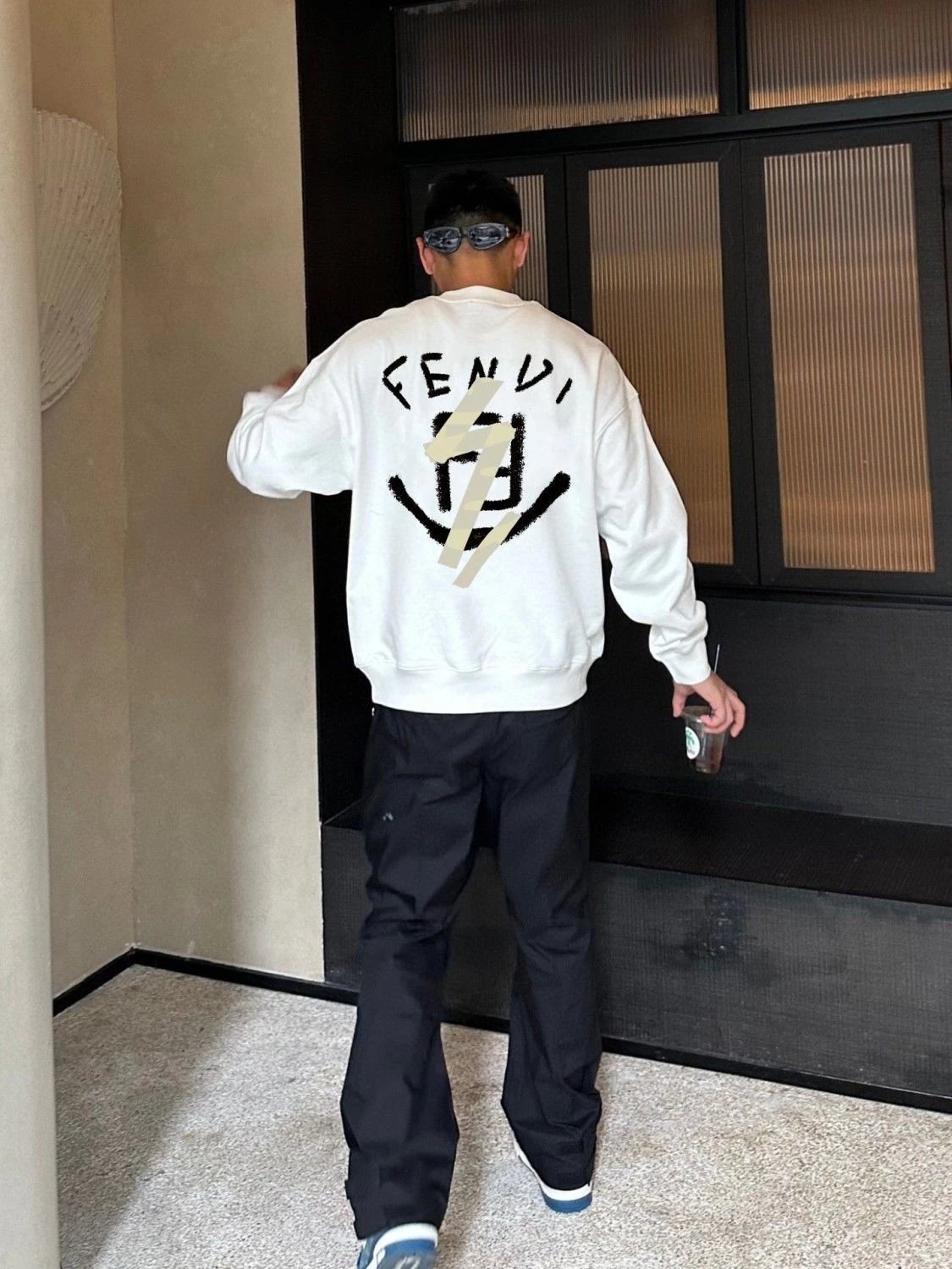 New FD Graffiti Letters Mic Paper Printed Sweatshirt Men's Instagram Style for Autumn and Winter Lovers All-Match Trill Long-Sleeved Sweatshirt
