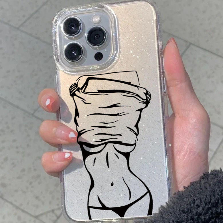Line girl for apple 16promax glitter soft shell 14 15 new big hole 15pro cartoon 11 12
