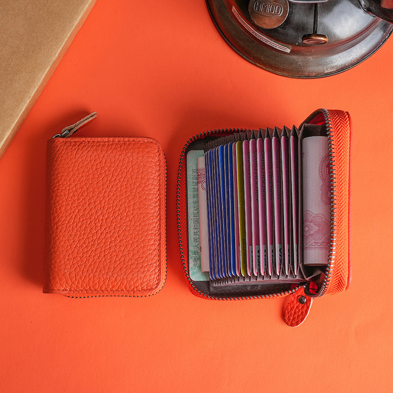 Anti-theft Card Bag Women's High-end Sense Compact Leather Certificate Storage Bag Wallet Men's Card Holder Multi-card Card Bag