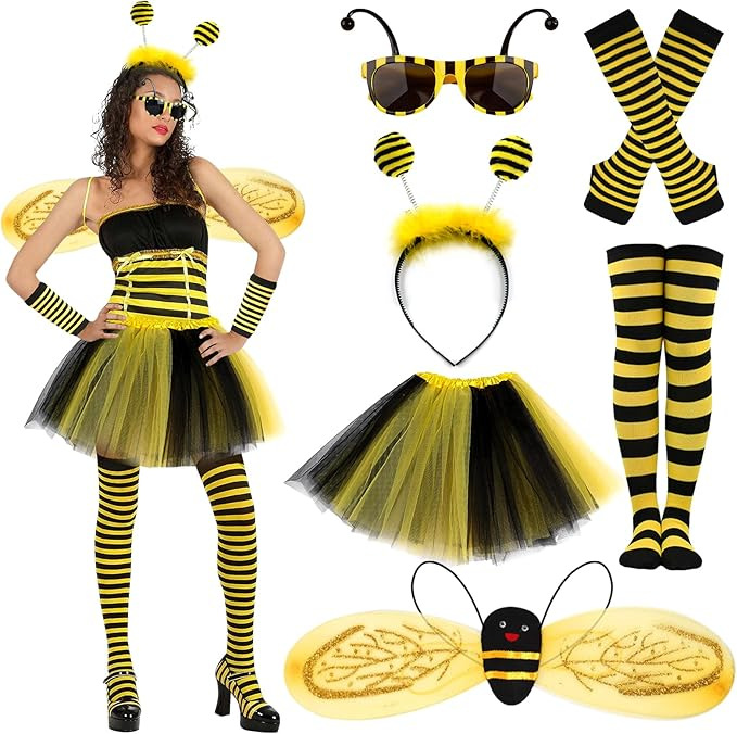 2026 Halloween Cosplay Bee Adult and Children Party Costume Wings Cape Headband Glasses Set