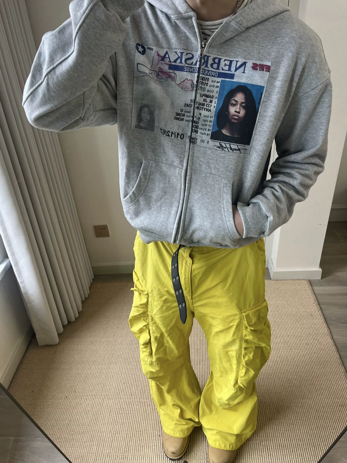American retro street parody printed hooded cardigan sweatshirt, men's and women's spring and autumn design sense, short and wide casual jacket