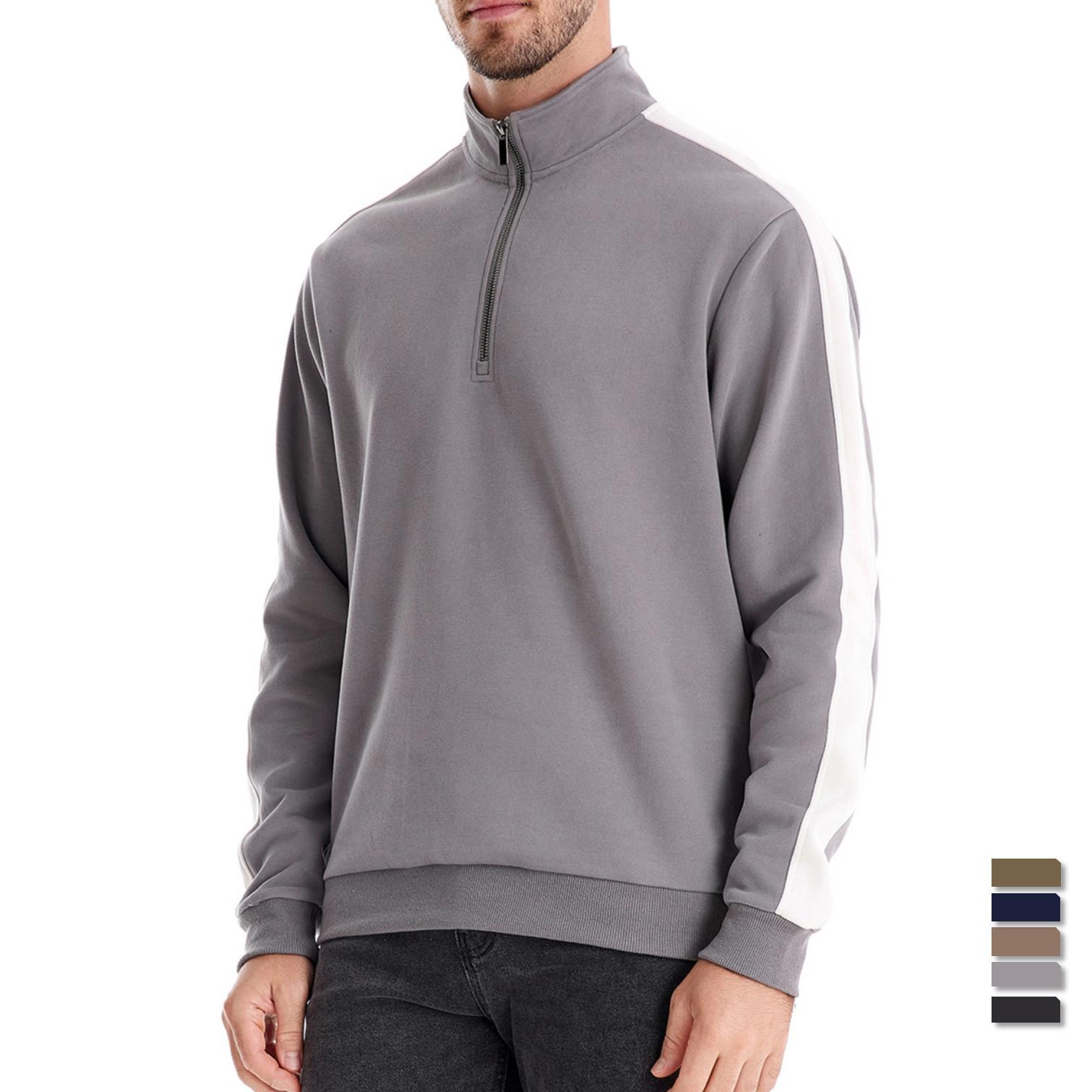 Autumn 2024 New Long Sleeve Vertical Collar Sweatshirt Foreign Trade Stitching Men's Sports Sweatshirt Casual All-match Jacket for Men