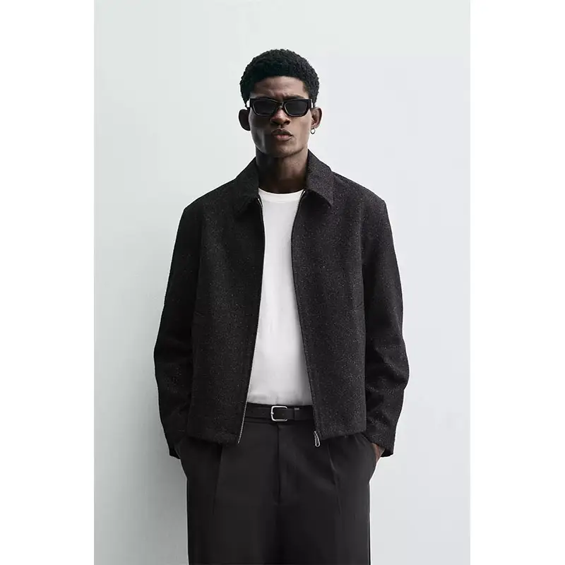 2025 Autumn New Men's Clothing Turn-Down Collar Straight-Fit Glossy Yarn Short Zipper Jacket 5854255 800
