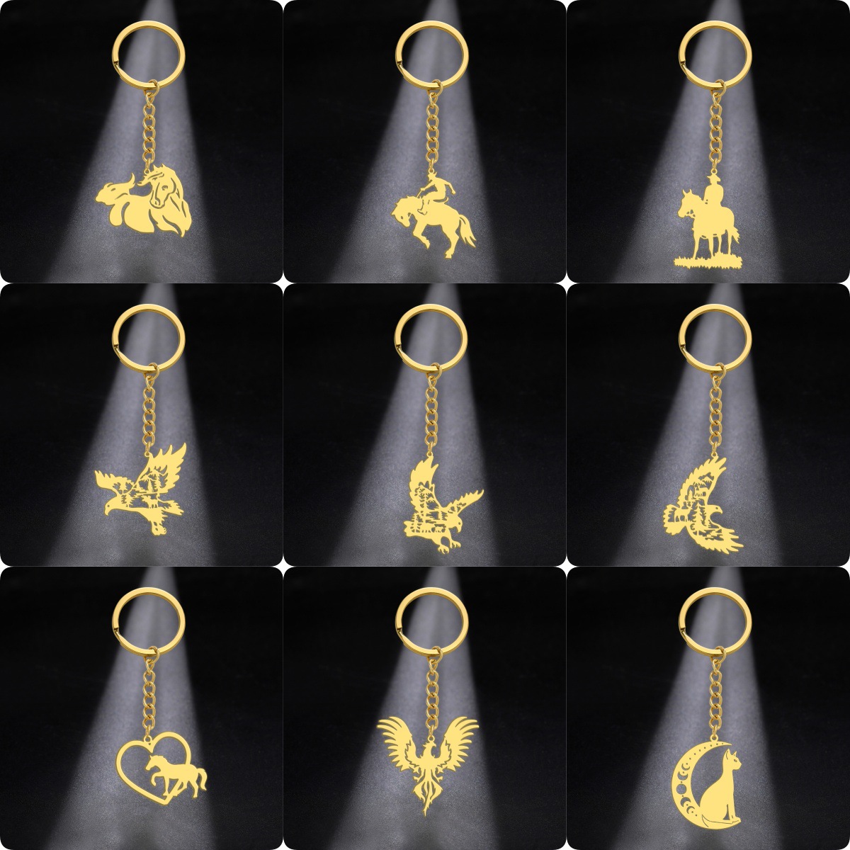 Factory direct cross-border best selling animal keychain niche design fashion horse phoenix eagle and other animal keychain