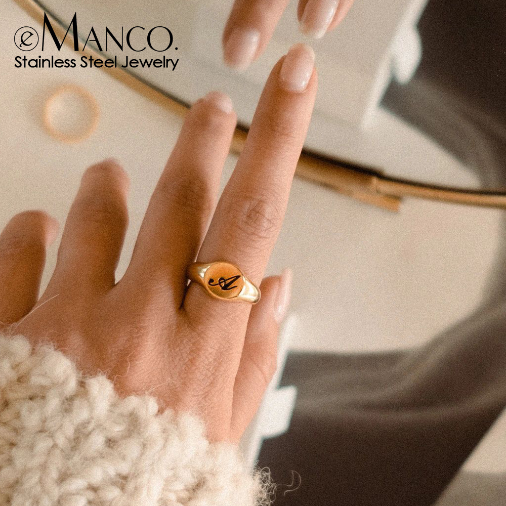 eManco lettering ladies ring geometric round ring fashion stainless steel punk ring ring ring wholesale