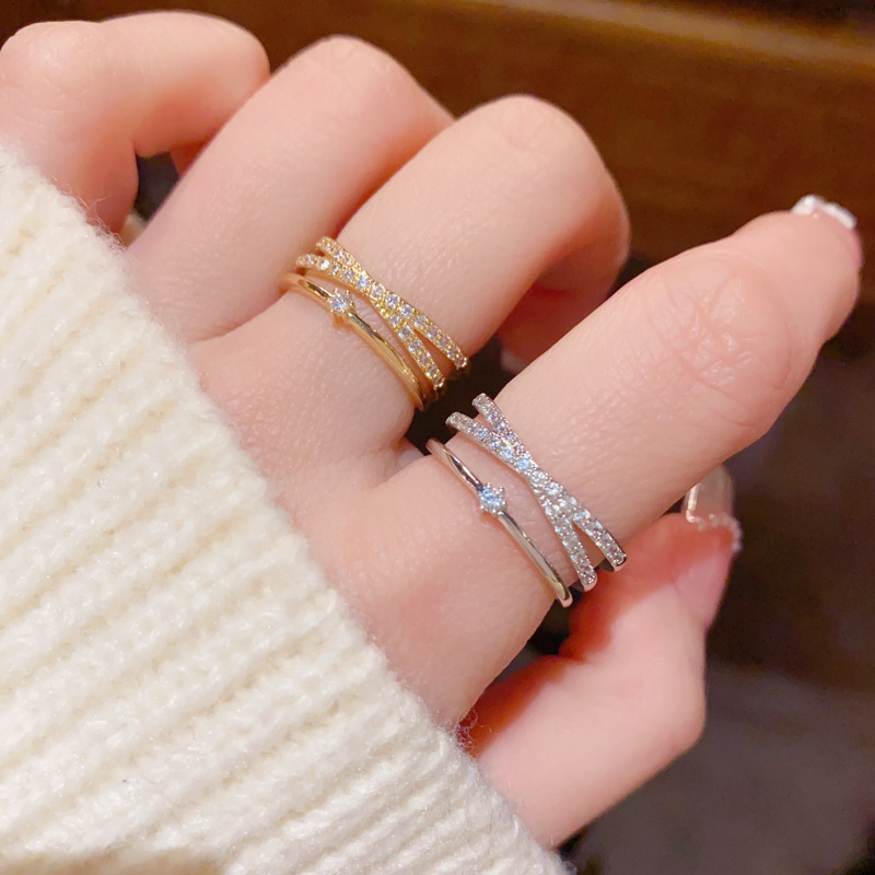 Niche Fashion Design, Full Diamond Multi-Layer Open Ring, Exquisite, Light Luxury, Simple, Versatile, High-End, Super Shiny Index Finger Ring
